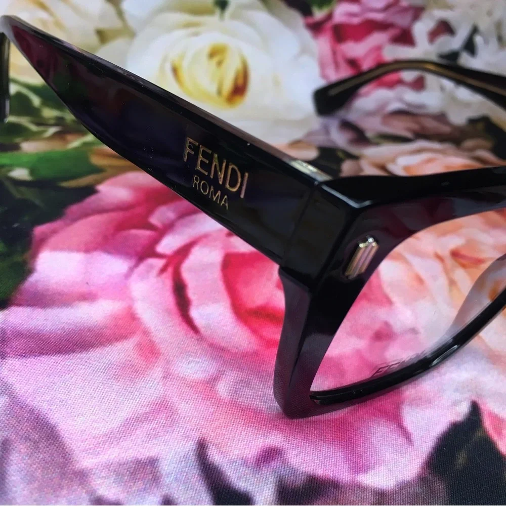 Fendi Roma Black acetate large frames glasses with gold FE500851 new